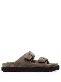 ( Nouvelle Collection ) Officine Creative Verde Milirare Sandales En Daim à Attache Scratch Homme